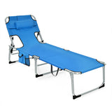 NNECW Folding Beach Lounge Chair with Pillow for Outdoor-Navy
