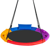 NNECW Colorful Saucer Tree Swing Outdoor Round Platform Swing with Pillow for Kids