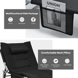 NNECW 4-Fold Oversize Padded Folding Chaise Lounge Chair for Outdoor Black