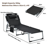 NNECW 4-Fold Oversize Padded Folding Chaise Lounge Chair for Outdoor Black