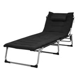 NNECW 4-Fold Oversize Padded Folding Chaise Lounge Chair for Outdoor Black