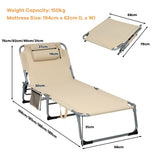 NNECW 4-Fold Oversize Padded Folding Chaise Lounge Chair for Outdoor Beige
