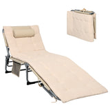 NNECW 4-Fold Oversize Padded Folding Chaise Lounge Chair for Outdoor Beige