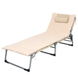 NNECW 4-Fold Oversize Padded Folding Chaise Lounge Chair for Outdoor Beige