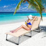 NNECW 4-Fold Oversize Padded Folding Chaise Lounge Chair for Outdoor Beige