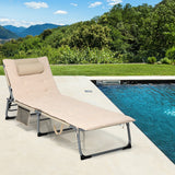 NNECW 4-Fold Oversize Padded Folding Chaise Lounge Chair for Outdoor Beige