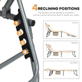 NNECW 4-Fold Oversize Padded Folding Chaise Lounge Chair for Outdoor Beige