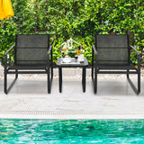 NNECW 3 Pieces Patio Bistro Furniture Set Glass Top Table for Garden
