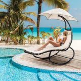 NNECW Hammock Chair with Pillow Canopy Stand Cushion for Outdoor-Beige