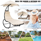 NNECW Hammock Chair with Pillow Canopy Stand Cushion for Outdoor-Beige