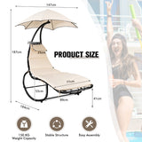 NNECW Hammock Chair with Pillow Canopy Stand Cushion for Outdoor-Beige