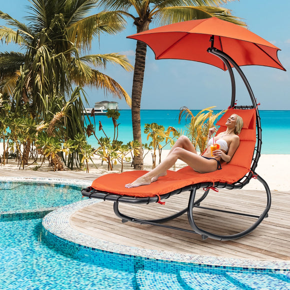 NNECW Hammock Chair with Pillow Canopy Stand Cushion for Outdoor-Orange