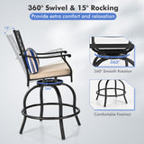 NNECW Set of 2 Outdoor Bar Height Chair with Soft Cushions for Poolside Backyard Garden