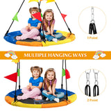 NNECW Monkey Pattern 100cm Flying Saucer Tree Swing with Hanging Straps and Hooks for Playground and Backyard