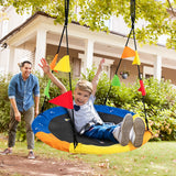 NNECW Monkey Pattern 100cm Flying Saucer Tree Swing with Hanging Straps and Hooks for Playground and Backyard