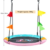 NNECW Horse Pattern 100cm Flying Saucer Tree Swing with Hanging Straps and Hooks for Playground and Backyard