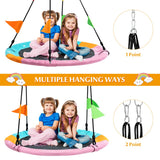 NNECW Horse Pattern 100cm Flying Saucer Tree Swing with Hanging Straps and Hooks for Playground and Backyard