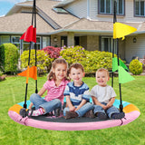 NNECW Horse Pattern 100cm Flying Saucer Tree Swing with Hanging Straps and Hooks for Playground and Backyard