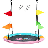 NNECW Horse Pattern 100cm Flying Saucer Tree Swing with Hanging Straps and Hooks for Playground and Backyard