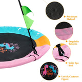 NNECW Horse Pattern 100cm Flying Saucer Tree Swing with Hanging Straps and Hooks for Playground and Backyard