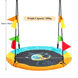 NNECW Dinosaur Pattern 100cm Flying Saucer Tree Swing with Hanging Straps and Hooks for Playground and Backyard