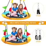 NNECW Dinosaur Pattern 100cm Flying Saucer Tree Swing with Hanging Straps and Hooks for Playground and Backyard