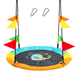 NNECW Dinosaur Pattern 100cm Flying Saucer Tree Swing with Hanging Straps and Hooks for Playground and Backyard
