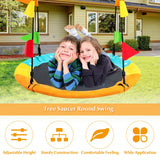 NNECW Dinosaur Pattern 100cm Flying Saucer Tree Swing with Hanging Straps and Hooks for Playground and Backyard