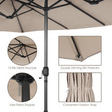 NNECW Double-Sided Patio Umbrella with Hand-Crank System and Enhanced Base for Residential and Commercial Use -Beige