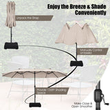 NNECW Double-Sided Patio Umbrella with Hand-Crank System and Enhanced Base for Residential and Commercial Use -Beige