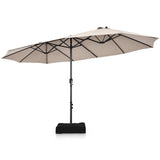 NNECW Double-Sided Patio Umbrella with Hand-Crank System and Enhanced Base for Residential and Commercial Use -Beige