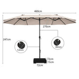 NNECW Double-Sided Patio Umbrella with Hand-Crank System and Enhanced Base for Residential and Commercial Use -Beige