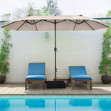 NNECW Double-Sided Patio Umbrella with Hand-Crank System and Enhanced Base for Residential and Commercial Use -Beige