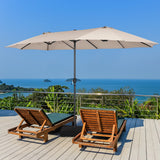 NNECW Double-Sided Patio Umbrella with Hand-Crank System and Enhanced Base for Residential and Commercial Use -Beige
