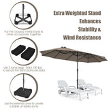 NNECW Double-Sided Patio Umbrella with Hand-Crank System and Enhanced Base for Residential and Commercial Use -Coffee