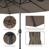 NNECW Double-Sided Patio Umbrella with Hand-Crank System and Enhanced Base for Residential and Commercial Use -Coffee