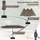 NNECW Double-Sided Patio Umbrella with Hand-Crank System and Enhanced Base for Residential and Commercial Use -Coffee