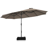 NNECW Double-Sided Patio Umbrella with Hand-Crank System and Enhanced Base for Residential and Commercial Use -Coffee
