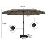NNECW Double-Sided Patio Umbrella with Hand-Crank System and Enhanced Base for Residential and Commercial Use -Coffee
