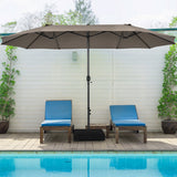 NNECW Double-Sided Patio Umbrella with Hand-Crank System and Enhanced Base for Residential and Commercial Use -Coffee