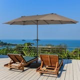 NNECW Double-Sided Patio Umbrella with Hand-Crank System and Enhanced Base for Residential and Commercial Use -Coffee