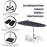 NNECW Double-Sided Patio Umbrella with Hand-Crank System and Enhanced Base for Residential and Commercial Use -Dark Grey