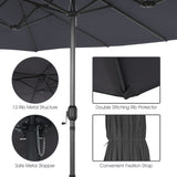 NNECW Double-Sided Patio Umbrella with Hand-Crank System and Enhanced Base for Residential and Commercial Use -Dark Grey