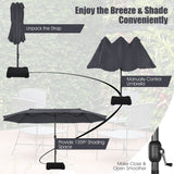 NNECW Double-Sided Patio Umbrella with Hand-Crank System and Enhanced Base for Residential and Commercial Use -Dark Grey