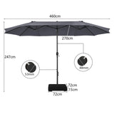NNECW Double-Sided Patio Umbrella with Hand-Crank System and Enhanced Base for Residential and Commercial Use -Dark Grey