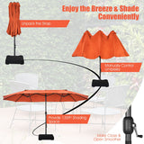 NNECW Double-Sided Patio Umbrella with Hand-Crank System and Enhanced Base for Residential and Commercial Use -Orange