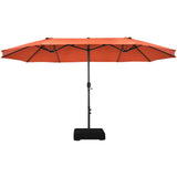 NNECW Double-Sided Patio Umbrella with Hand-Crank System and Enhanced Base for Residential and Commercial Use -Orange