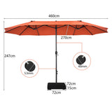 NNECW Double-Sided Patio Umbrella with Hand-Crank System and Enhanced Base for Residential and Commercial Use -Orange
