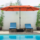 NNECW Double-Sided Patio Umbrella with Hand-Crank System and Enhanced Base for Residential and Commercial Use -Orange