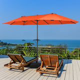NNECW Double-Sided Patio Umbrella with Hand-Crank System and Enhanced Base for Residential and Commercial Use -Orange